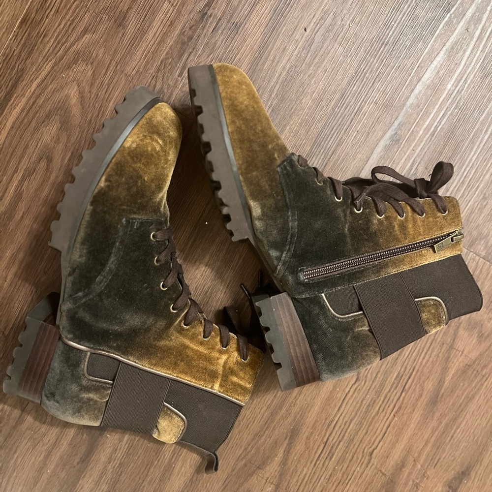 Donald J. Pliner gray and Brown velvet Lug Sole Boots